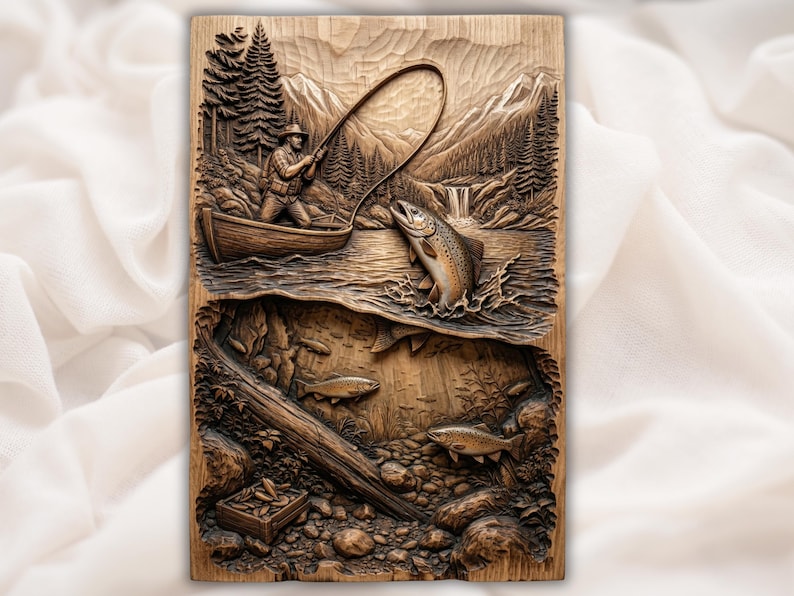 Trout Fishing File bas-relief STL design