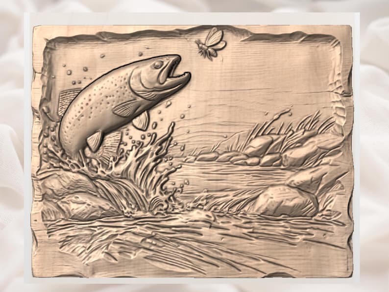 Trout Jumping River 3D Relief STL view 3