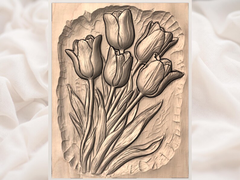 Tulip Flowers Relief STL view 3