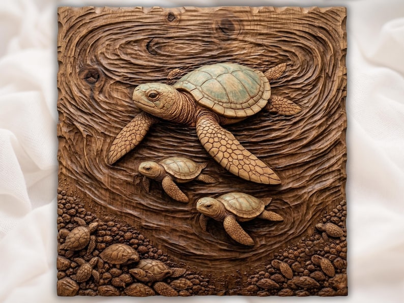 Turtle Family STL bas-relief STL design