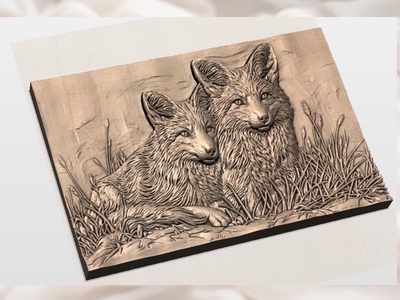Two Foxes 3D Relief STL view 2