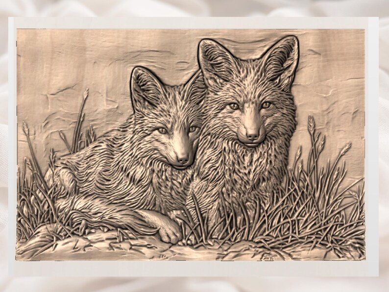 Two Foxes 3D Relief STL view 3