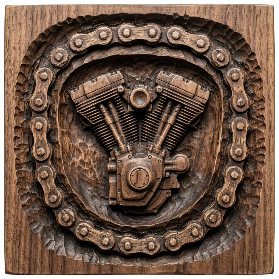 V-Twin Motorcycle Engine Wall Art bas-relief STL design