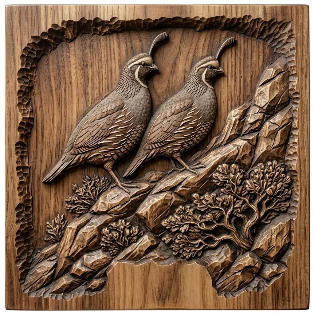 Valley Quail Wildlife Scene CNC Relief STL bas-relief STL design