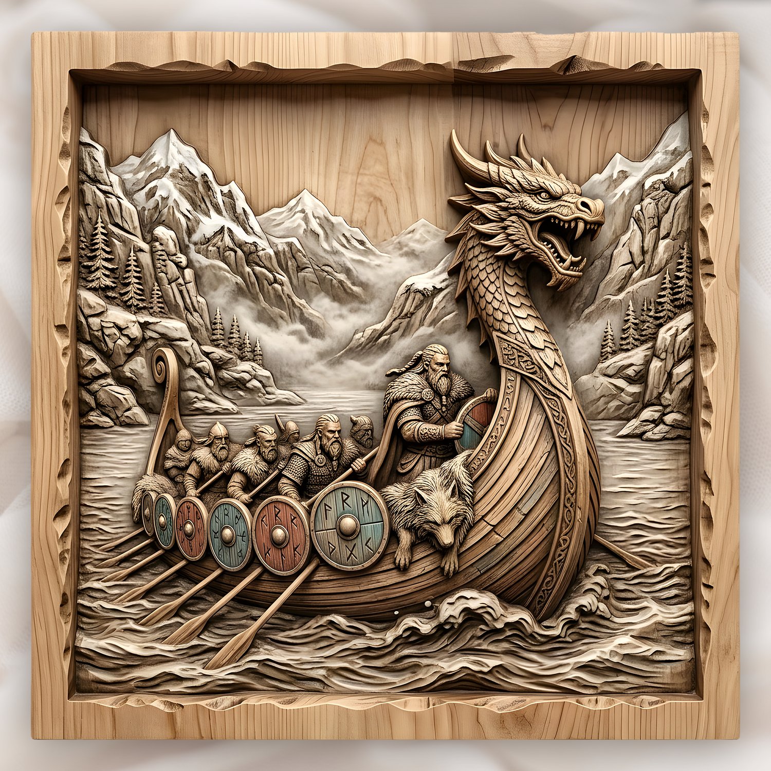 Viking Longship Dragon Boat CNC Relief STL