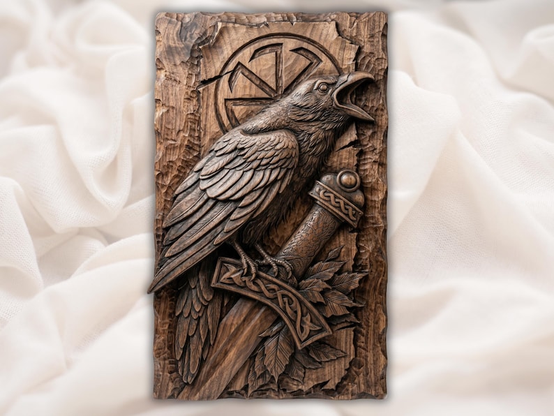 Viking Raven Relief STL bas-relief STL design