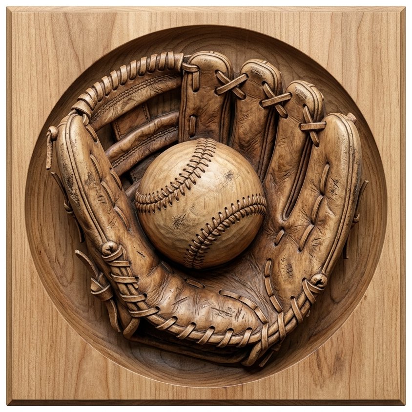 Vintage Baseball Glove and Ball Sports Woodworking CNC Relief STL bas-relief STL design