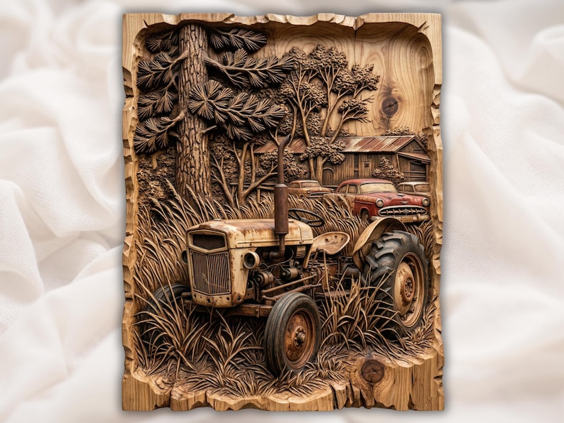 Vintage Tractor 3D Relief STL bas-relief STL