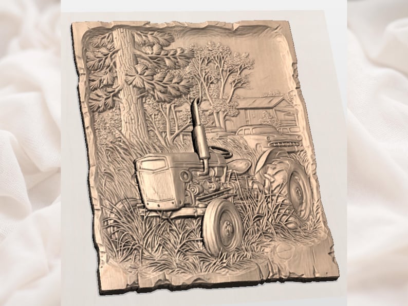 Vintage Tractor 3D Relief STL view 2