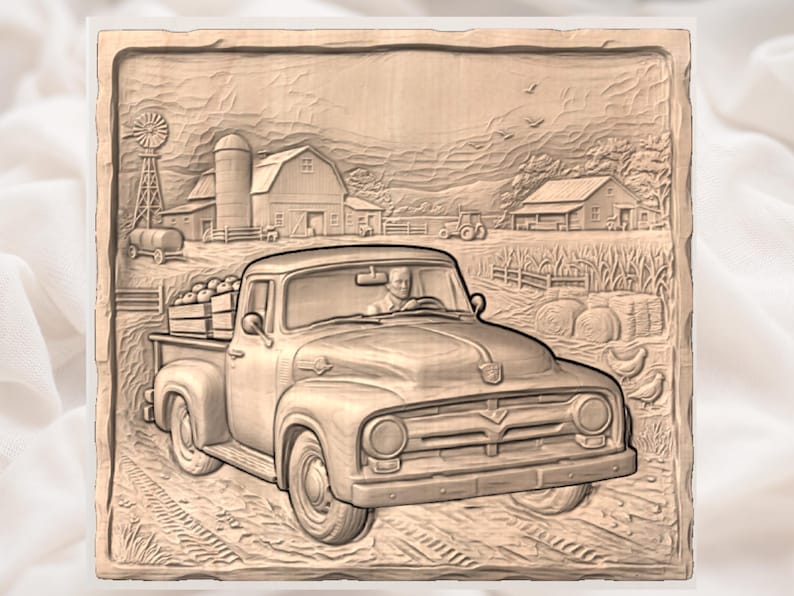 Vintage Truck 3D Relief STL view 3