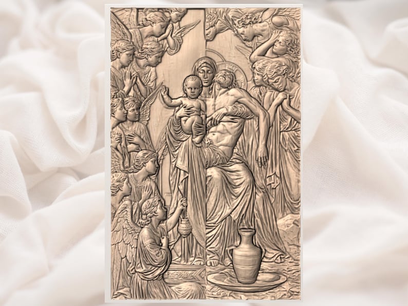 Virgin Mary and Jesus STL Relief view 2
