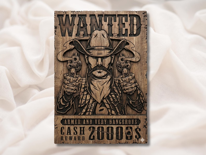 Wanted Poster Outlaw 3D Relief STL bas-relief STL