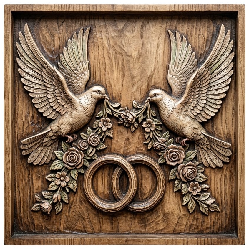 Wedding Anniversary Doves Wall Decor bas-relief STL design