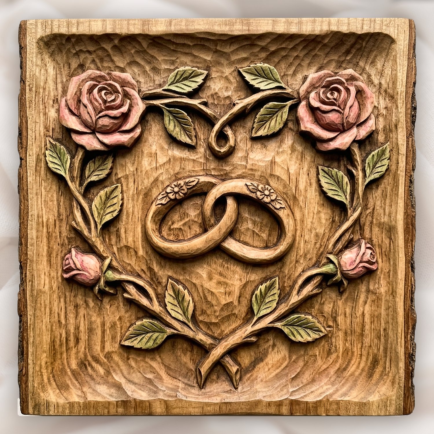 Wedding Rings Heart Rose Vine CNC Relief STL
