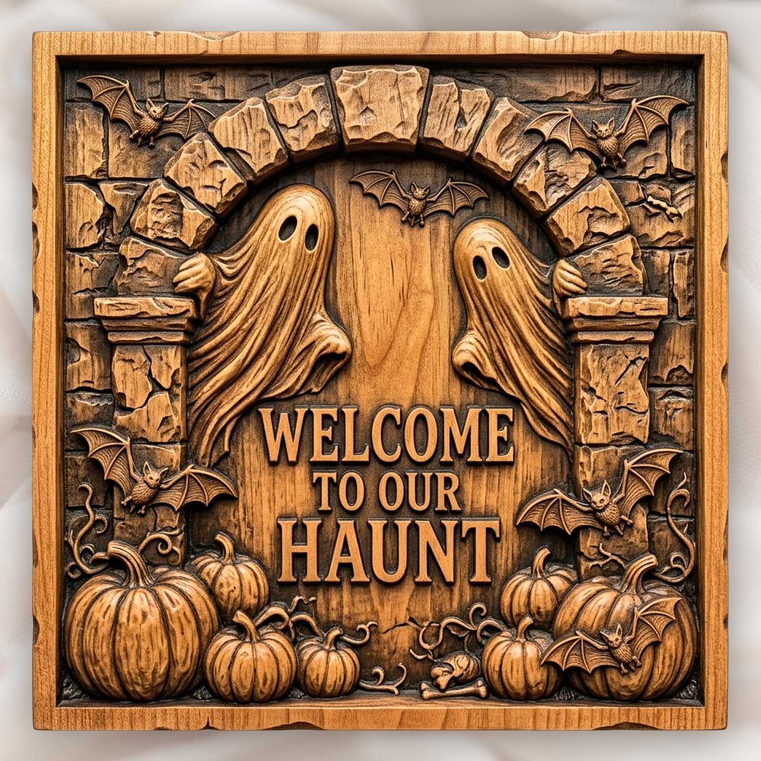 Welcome to Our Haunt Halloween Ghosts CNC Relief STL