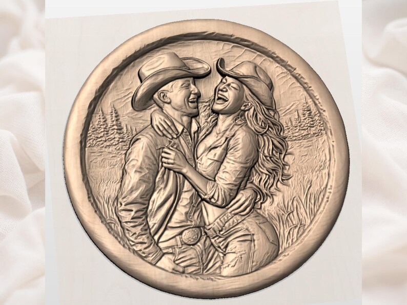 Western Couple 3D Relief STL view 2