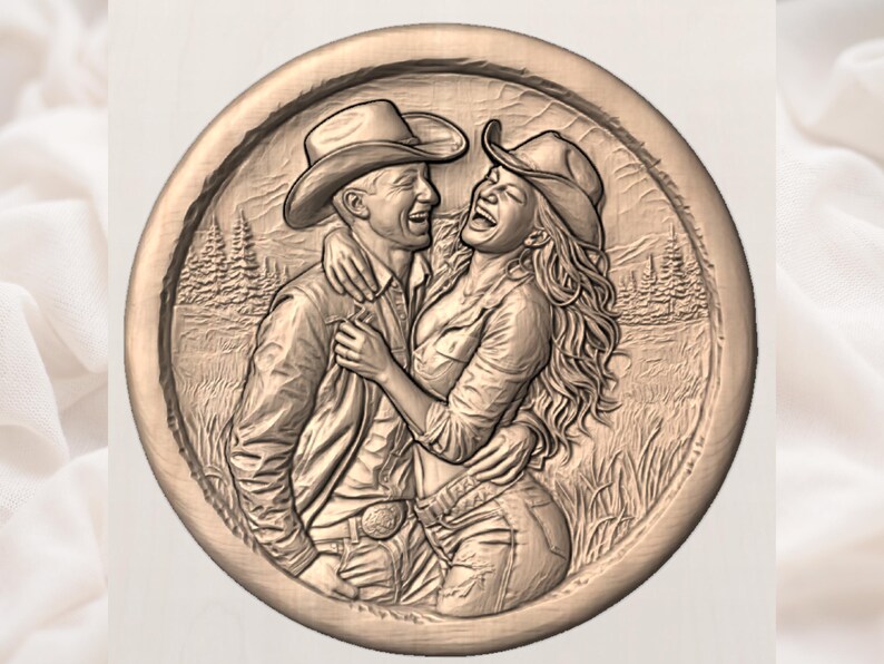 Western Couple 3D Relief STL view 3
