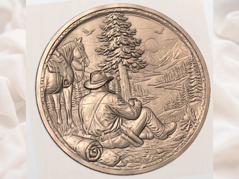 Western Cowboy and Horse 3D Relief STL view 2
