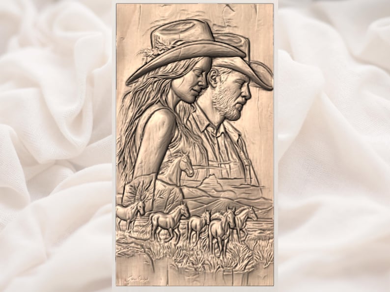 Western Cowboy STL bas Relief view 3