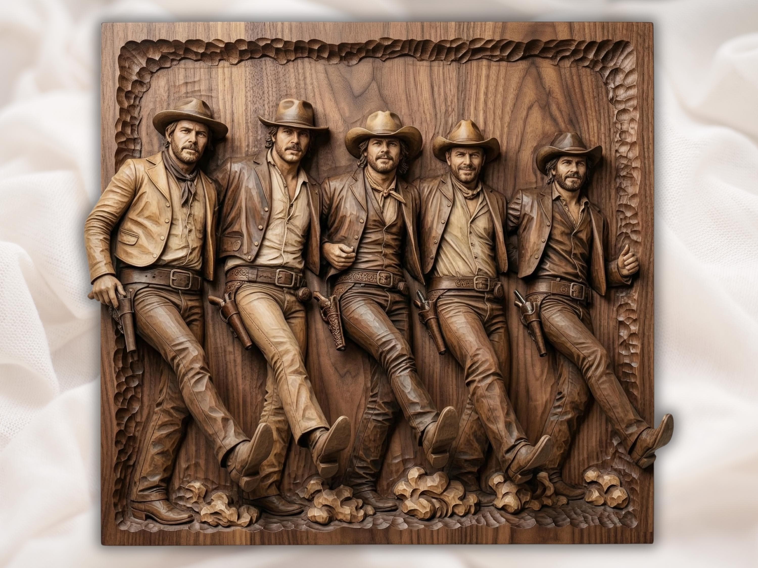 Three Cowboys Leaning on a Fence Bas-Relief STL bas-relief STL design