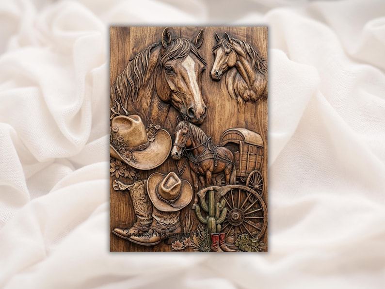 Western Horses Collage 3D Relief STL bas-relief STL design