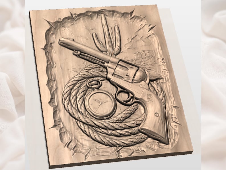 Western Pocket Watch & Lasso Relief STL view 3