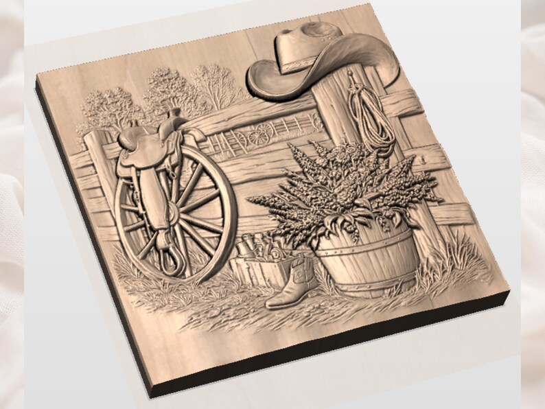 Western Ranch Saddle 3D Relief STL view 2