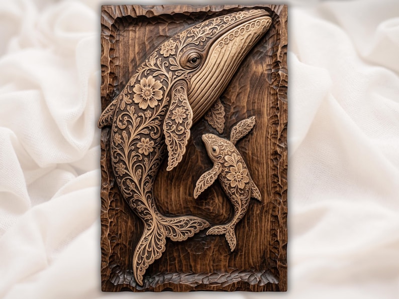 Whale family 3D Bas Relief STL bas-relief STL