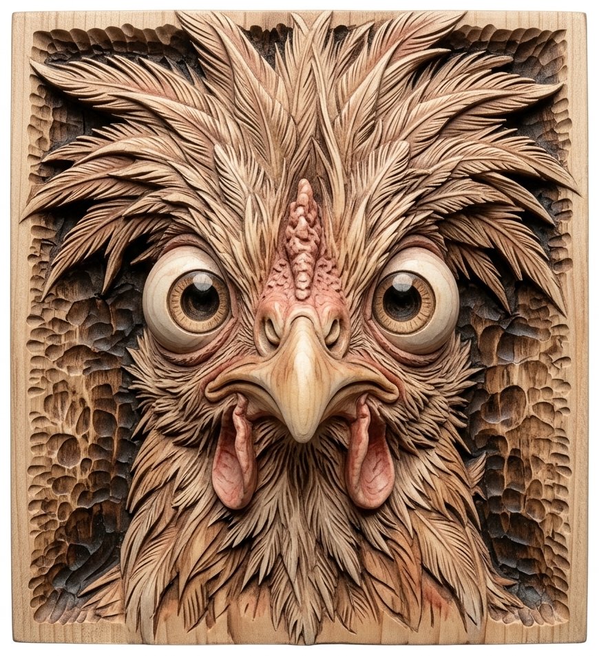 Whimsical Crazy Chicken Portrait CNC Relief STL bas-relief STL design