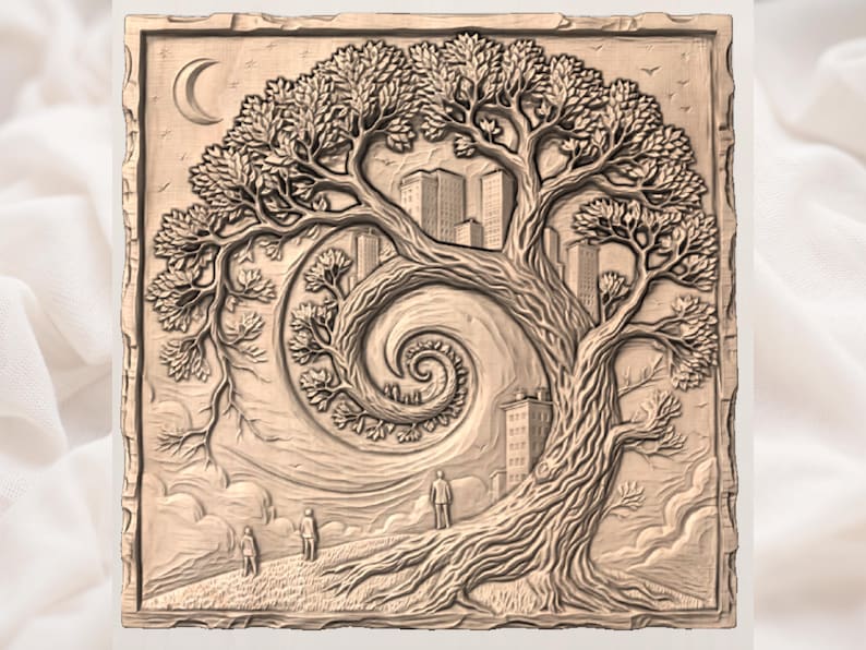 Whimsical Tree of Life 3D Relief STL view 3