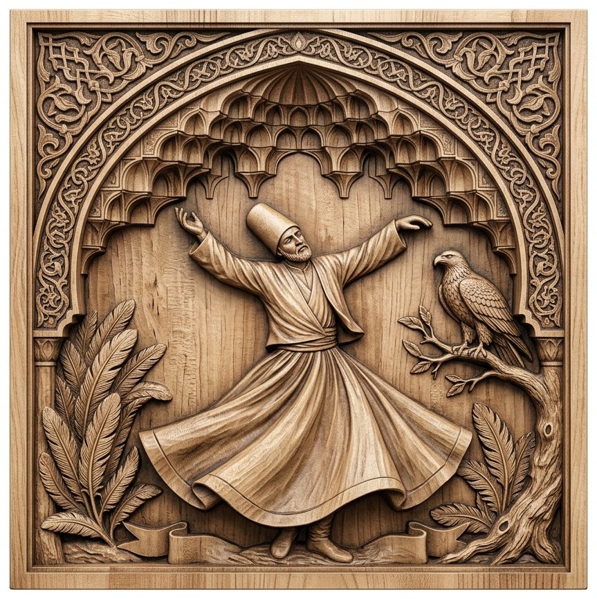 Whirling Dervish Sufi Art CNC Relief STL bas-relief STL design