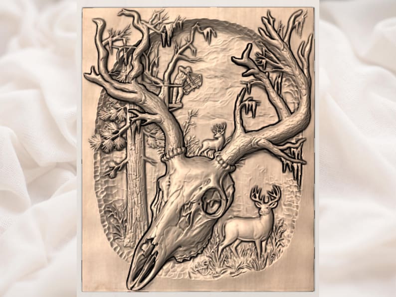 Whitetail Deer Skull Scene STL view 3