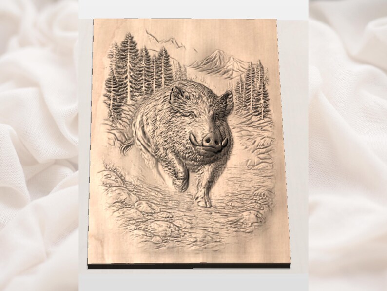 Wild Boar 3D Relief STL view 2