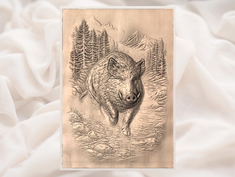 Wild Boar 3D Relief STL view 3
