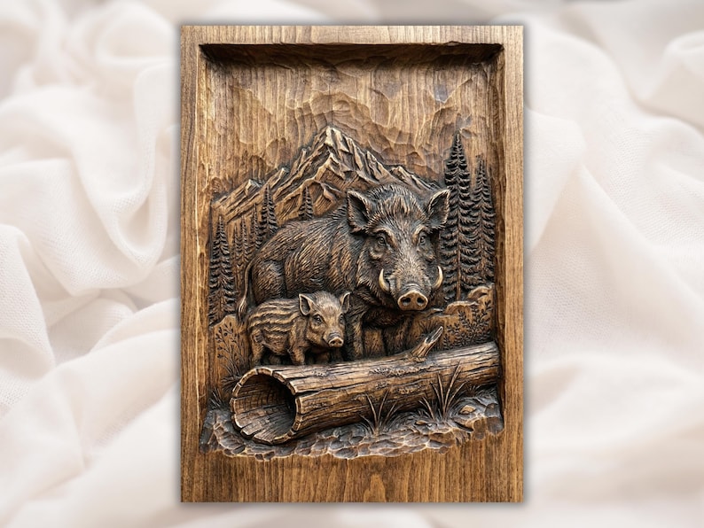Wild Boar & Piglet 3D Relief STL bas-relief STL