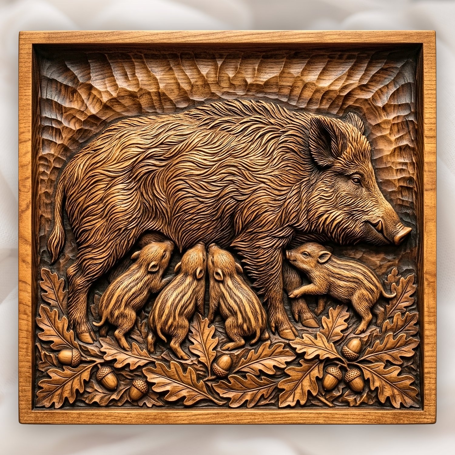 Wild Boar and Piglets CNC Relief STL