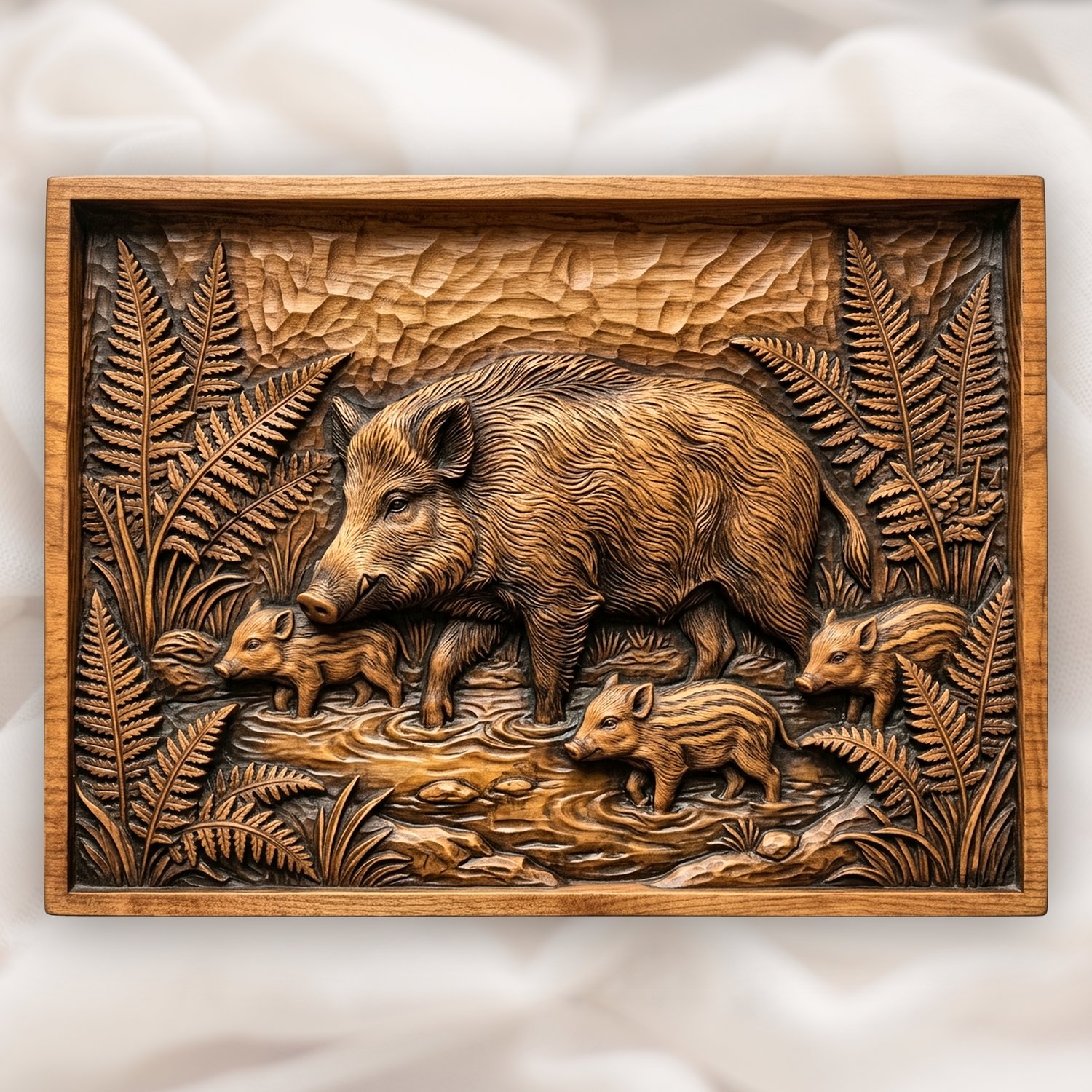 Wild Boar Forest Scene CNC Relief STL