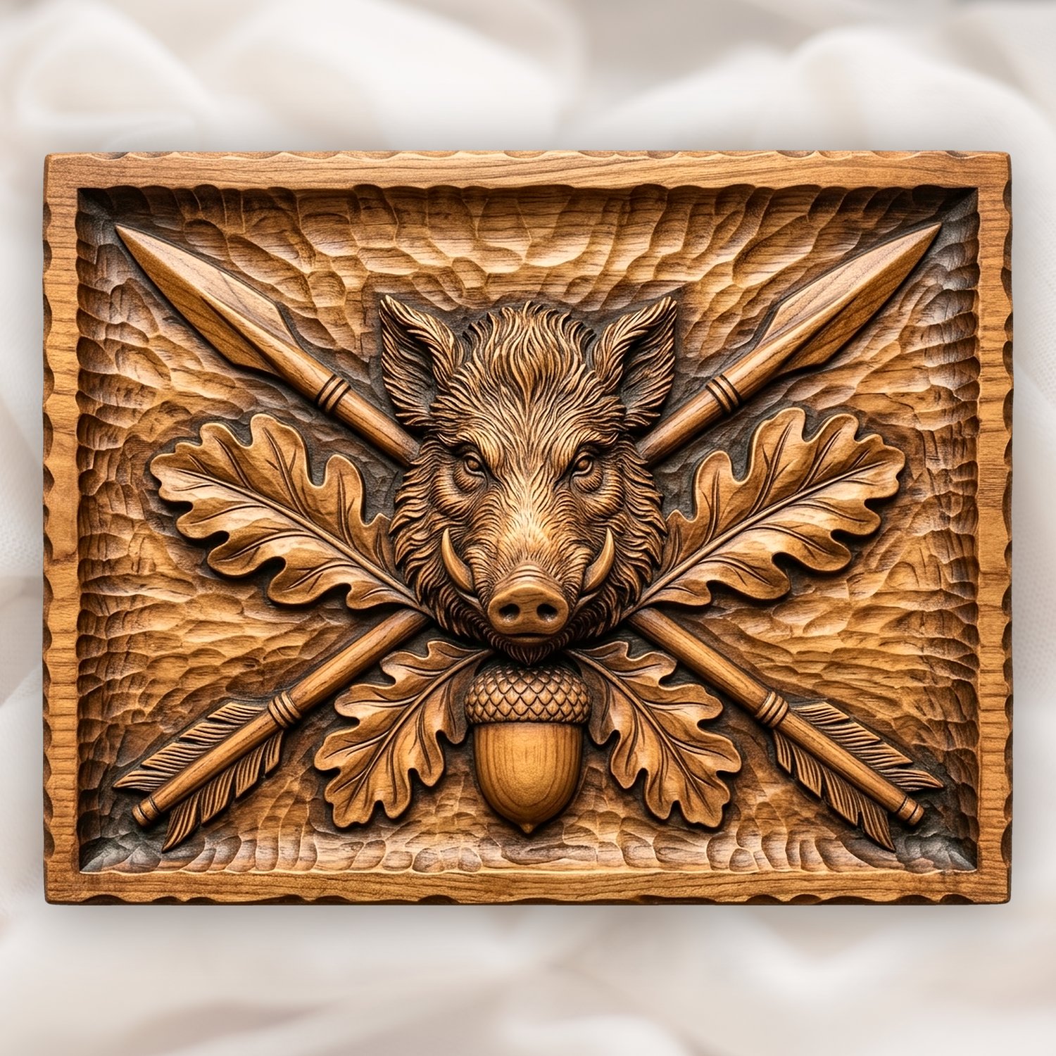 Wild Boar Head Oak Leaf CNC Relief STL