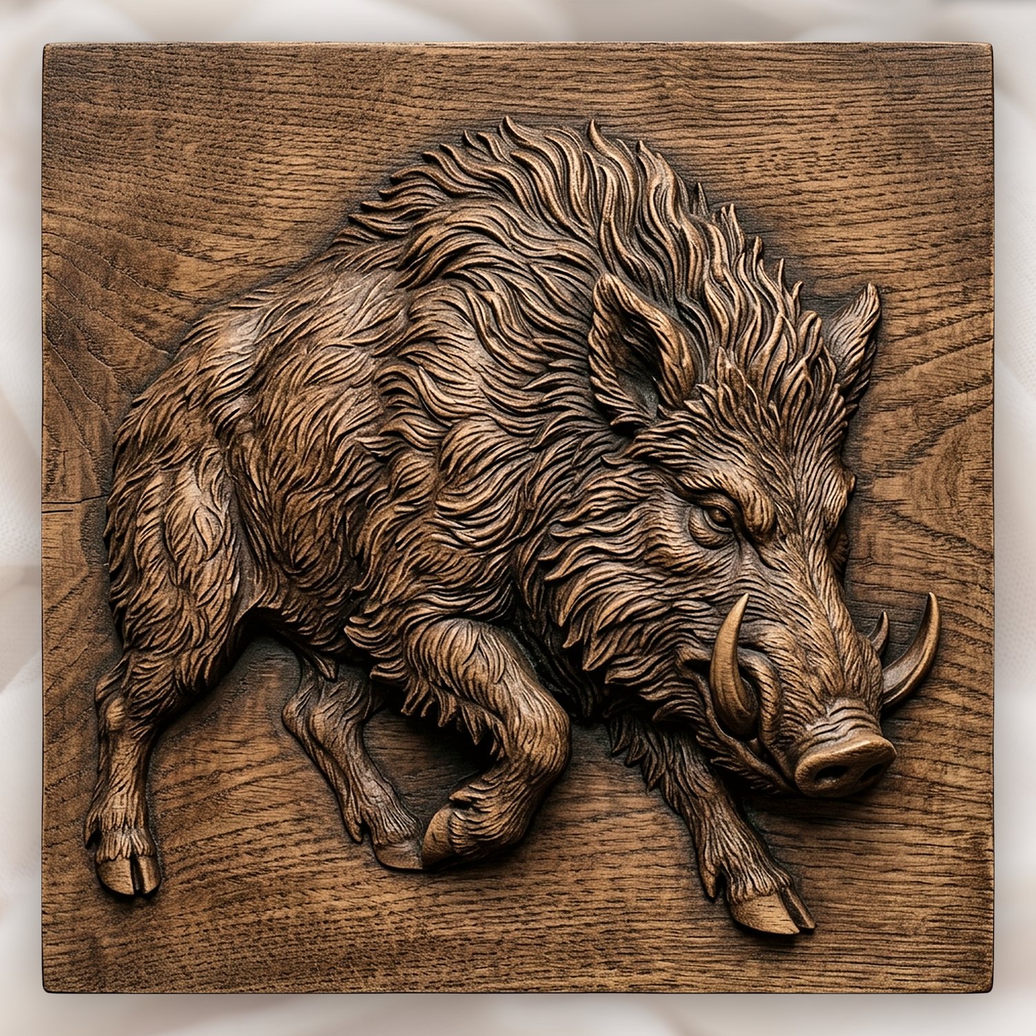 Wild Boar Hog Charging Forest Wildlife CNC Relief STL