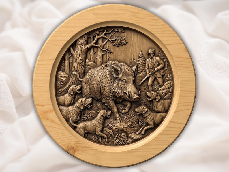Wild Boar Hunt Relief STL bas-relief STL
