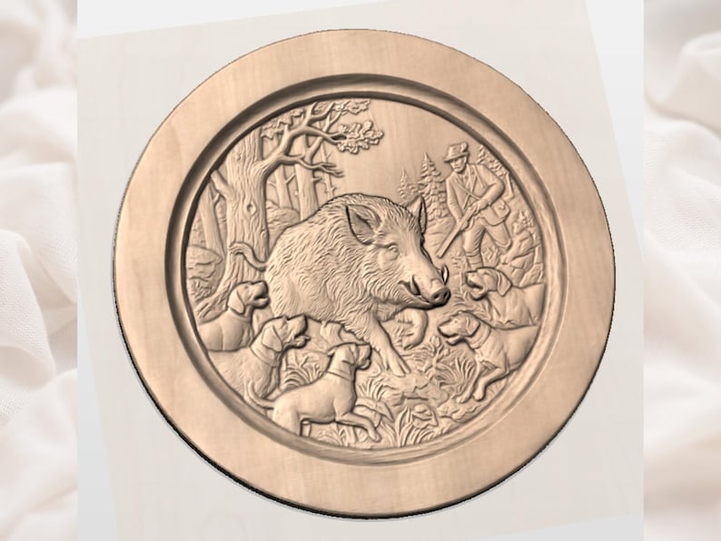 Wild Boar Hunt Relief STL view 2