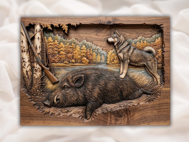 Wild Boar Hunting STL bas-relief STL design