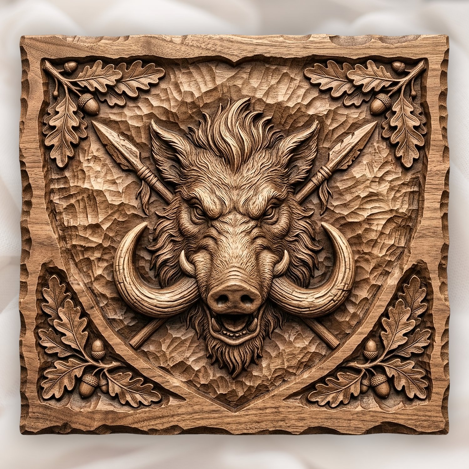 Wild Boar Hunting Trophy Shield CNC Relief STL