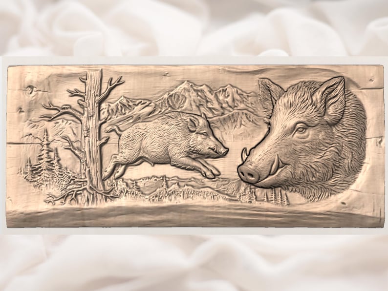 Wild Boar Relief STL view 3