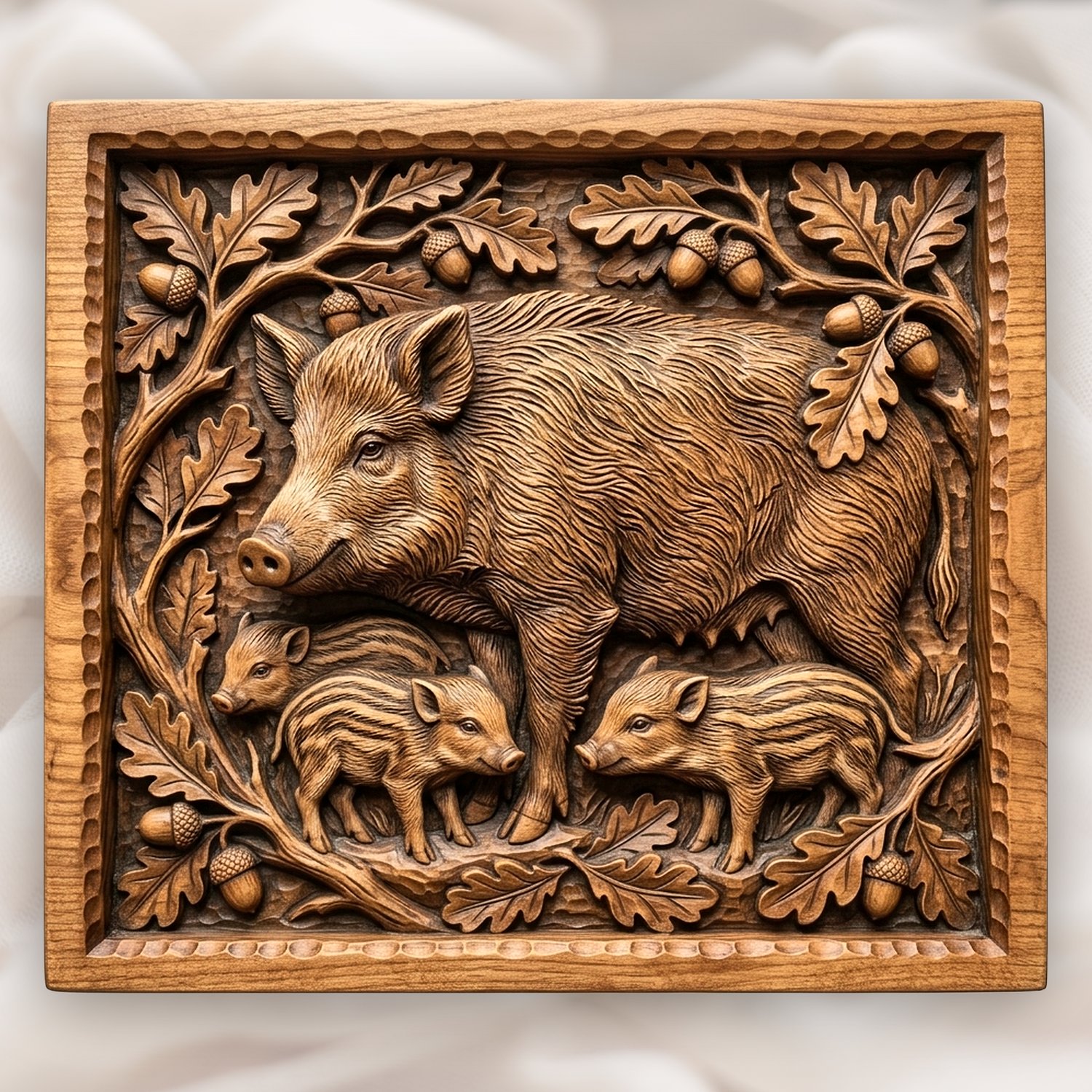 Wild Boar Sow and Piglets CNC Relief STL