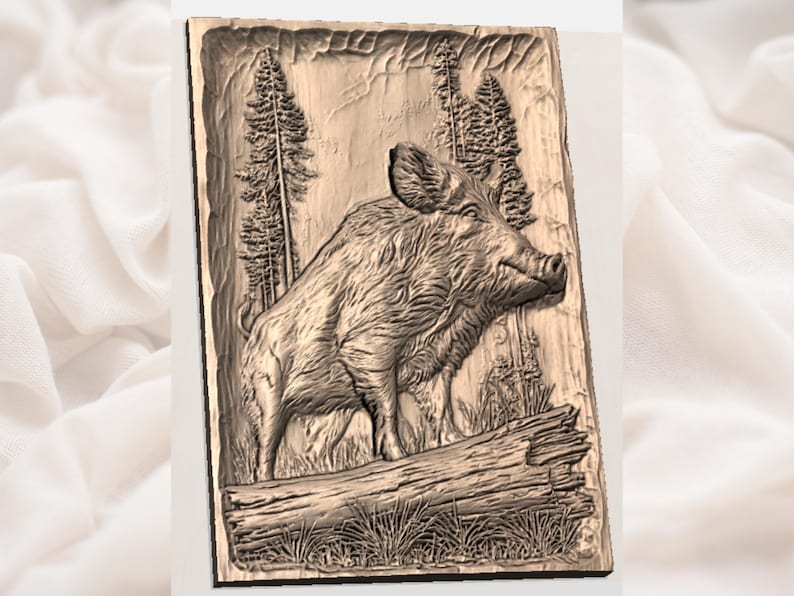 Wild Boar Wood Carving STL File view 2