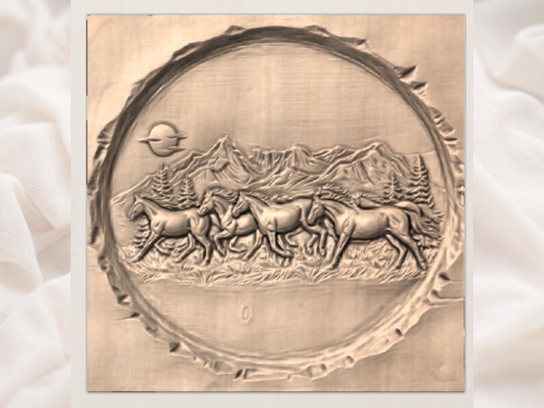 Wild Horses Running 3D Relief STL view 2