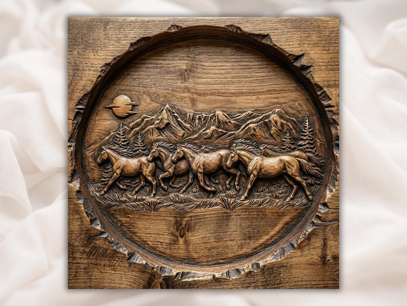 Wild Horses Running 3D Relief STL bas-relief STL design