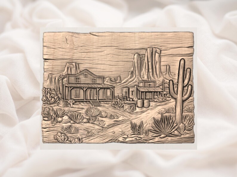 Wild West Desert Town 3D Relief STL view 2
