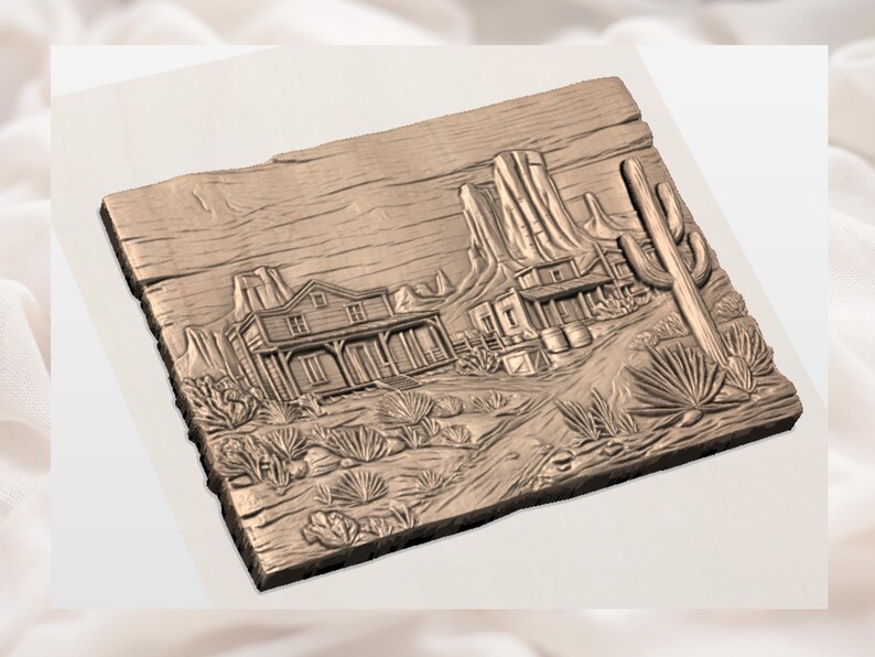 Wild West Desert Town 3D Relief STL view 3